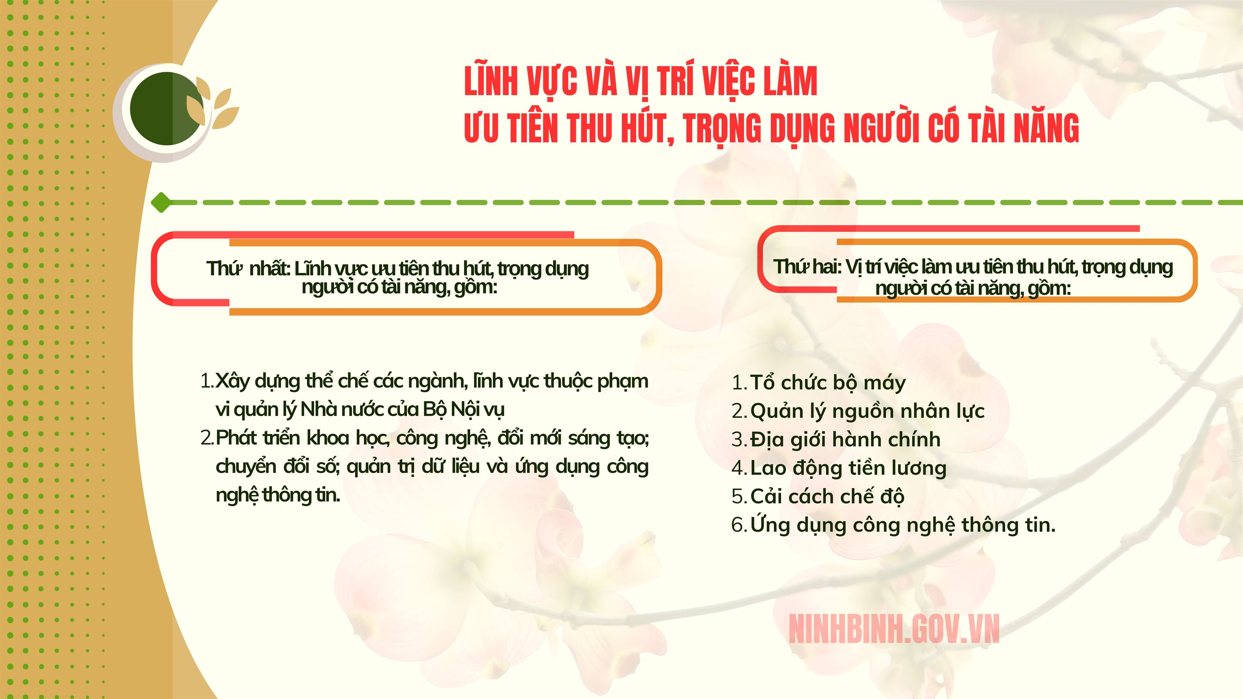 Lĩnh vực và vị trí việc làm ưu tiên thu hút, trọng dụng người có tài năng